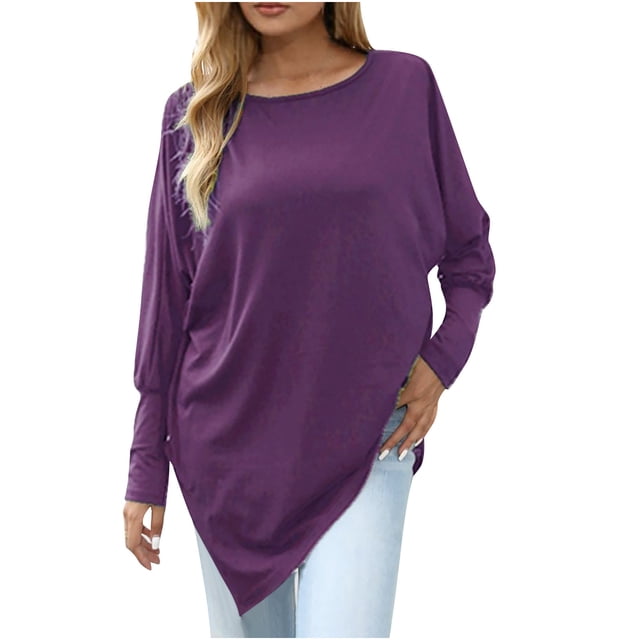 Birdeem Blouse Mode Décontractée Col Rond Manches Longues Confortable Couleur Unie pour Femmes