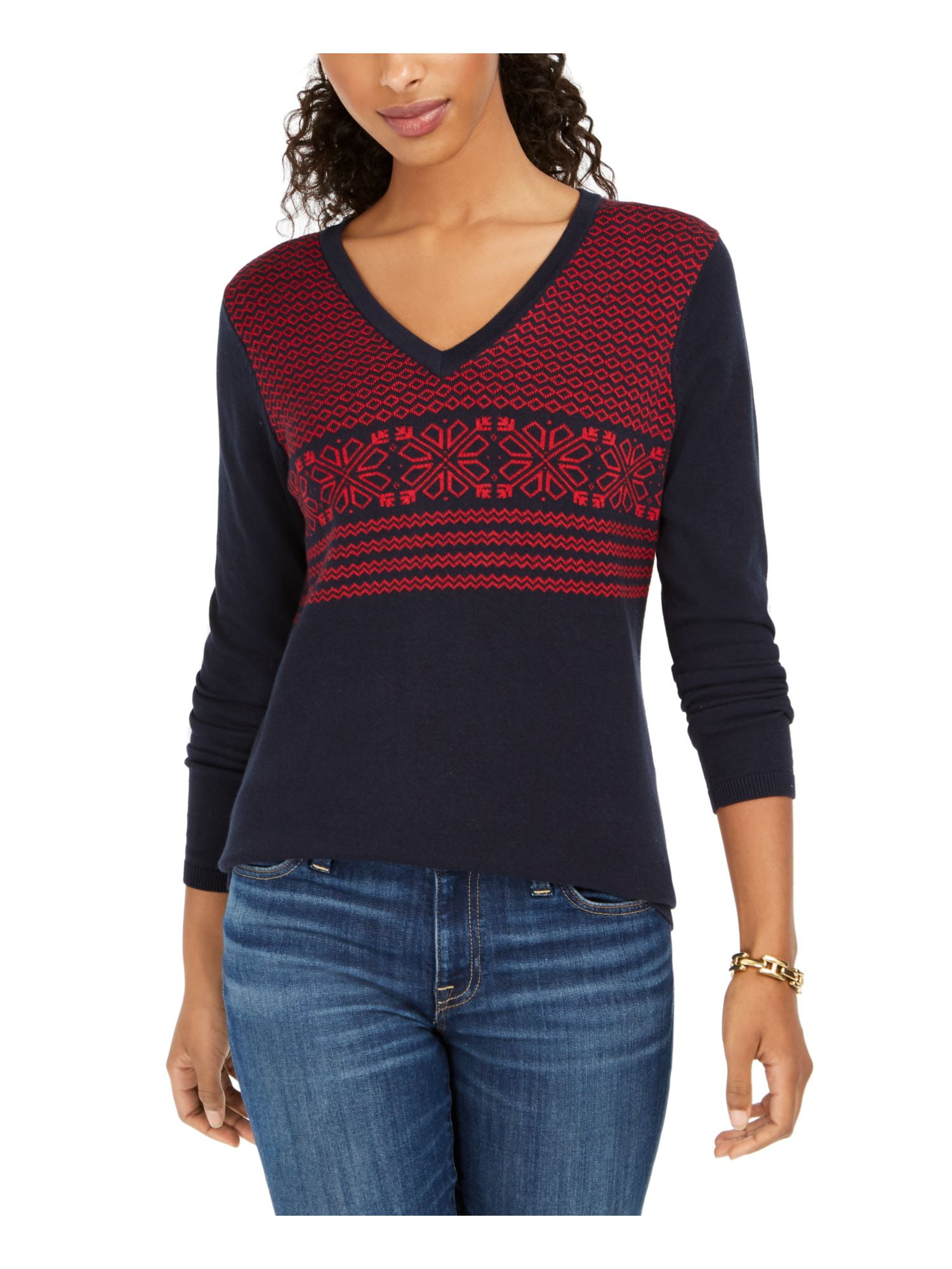 Ladies Tommy Hilfiger Block Stripe Sweater Vneck Jumper Knit 