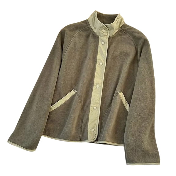 Rutainlusire Womens Casual Fashion Buttoned Loose Jackets Women's Velvet Patchwork Loose Casual Fleece Jacket Top Coat