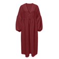 thumbnail image 7 of Ygbgbb Women V‑Neck Puff Sleeve Loose Maxi Dress, Elastic Waist Flowey Hem Casual Dress for Beach Holiday and Summer Relaxed Daily Wear Wine XXL, 7 of 7