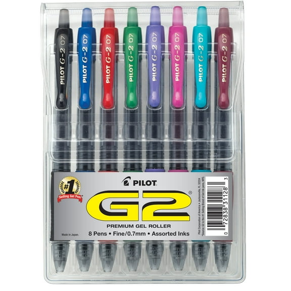Pilot G2 Premium Retractable Gel Pens, Fine Point, 0.7 mm, Assorted Ink, 8 Count
