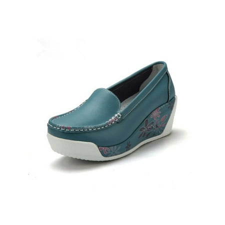 

Colisha Womens Casual Shoes Mid Heel Wedge Loafer Comfort Loafers Driving Fashion Walking Shoe Slip On Mocassins Blue 7.5