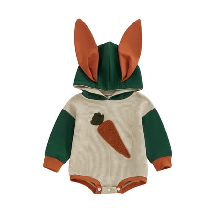 

YiLvUst Baby Hooded Romper Spring Long Sleeve Carrot Embroidery Bodysuit