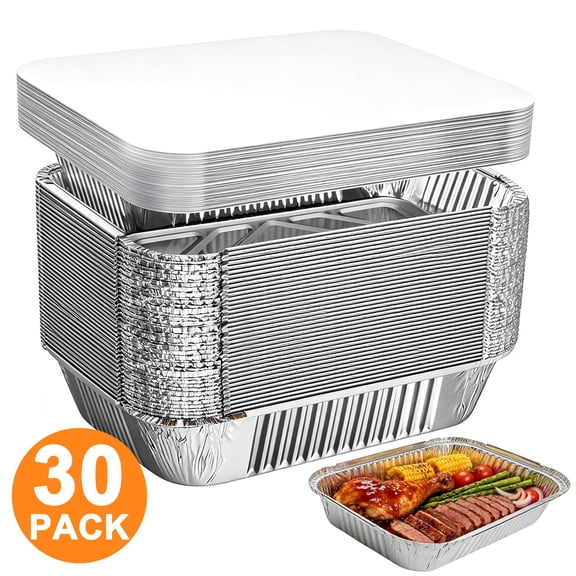 GARITIN 30 Pack Aluminum Pans with Lids, Disposable Tin Foil Baking Pans, Oven Safe Containers for Meal Prep Takeout