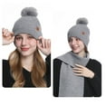 thumbnail image 4 of Xfvqtps Women Hat Scarf Glove Set Knit Plush Pompom Solid Color Touchscreen Winter Warm Stretchy Extended Beanie Neck Warmer Gloves Set Gray, 4 of 5