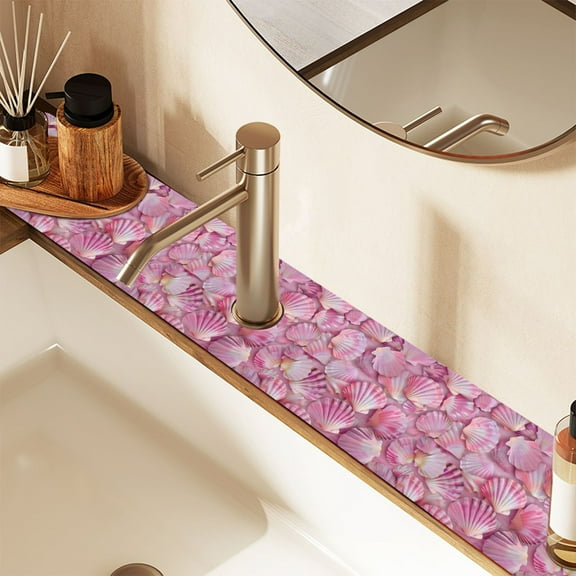 2 Pack 3d Seashells Faucet Mat for Kitchen Sink 30'' Sink Splash Guard Mat Super Absorbent Fast Drying Drain Pad