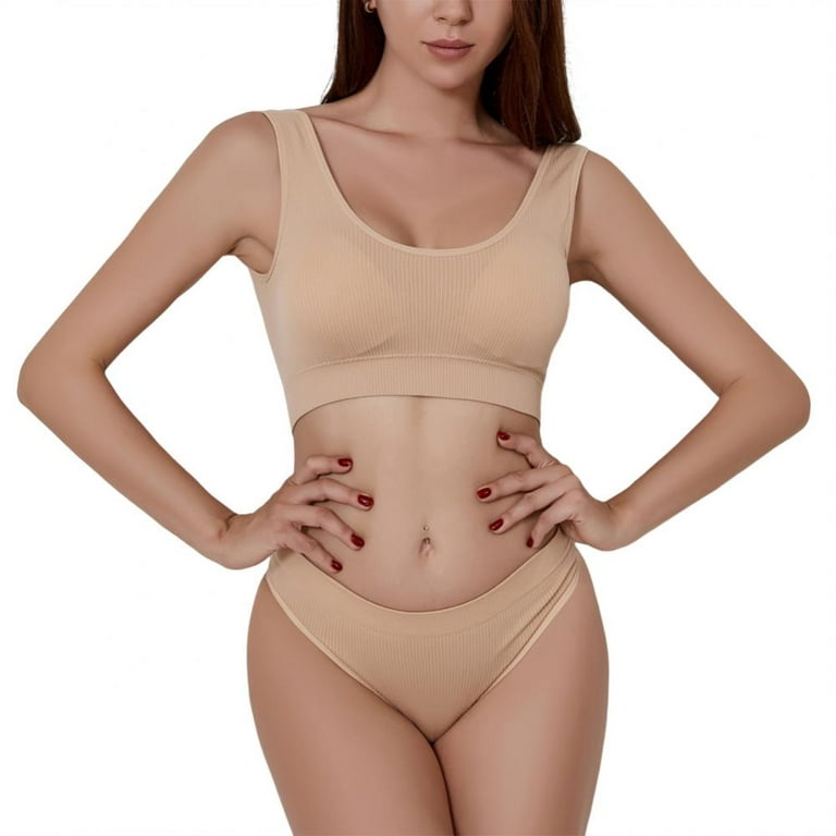 Women Seamless Bra Underwear Set Sexy Lingerie Crop Tank Top+