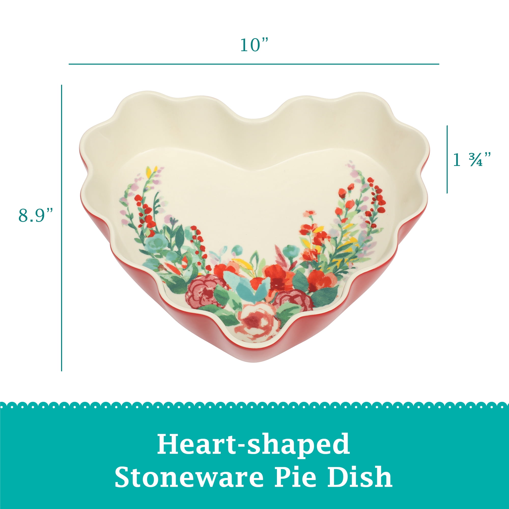 The Pioneer Woman Heart Ruffle 10-inch Red Ceramic Pie Pan