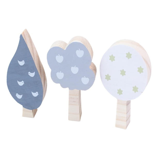 3 piezas de bloques de construcción de madera, adornos para decoración de habitación, adornos de madera coloridos, foto Blanco Gris Azul