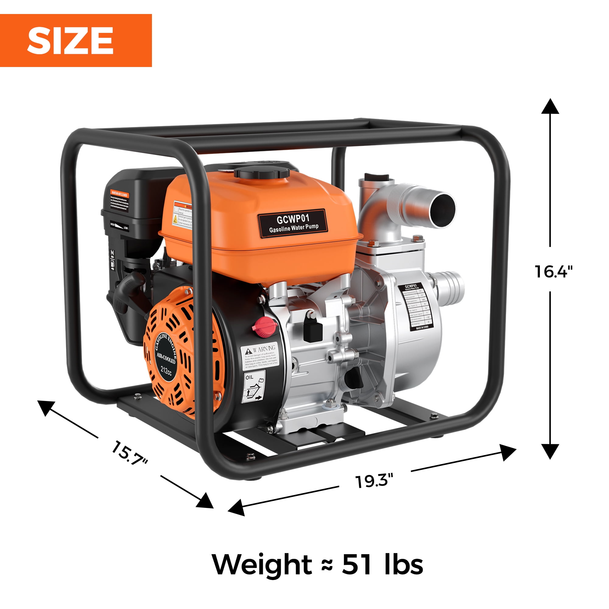 Efurden Gas Powered Water Pump, 2 inches 7HP 4-stroke Portable Irrigation Pump,  135 GPM Water Transfer Pump, EPA Certified