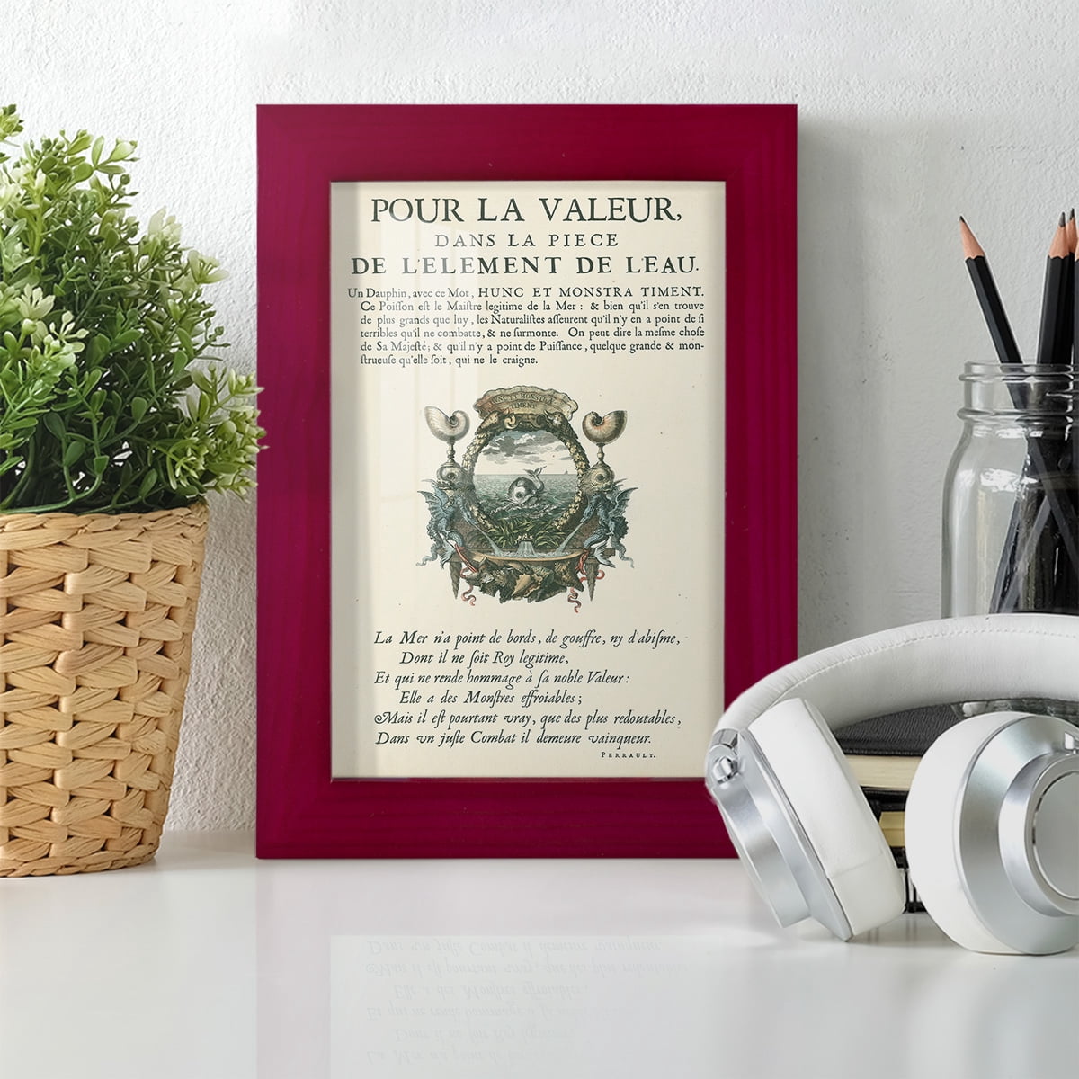 Printed Embellished Bookplate VII - Framed Print w/glass - Cherry Red
