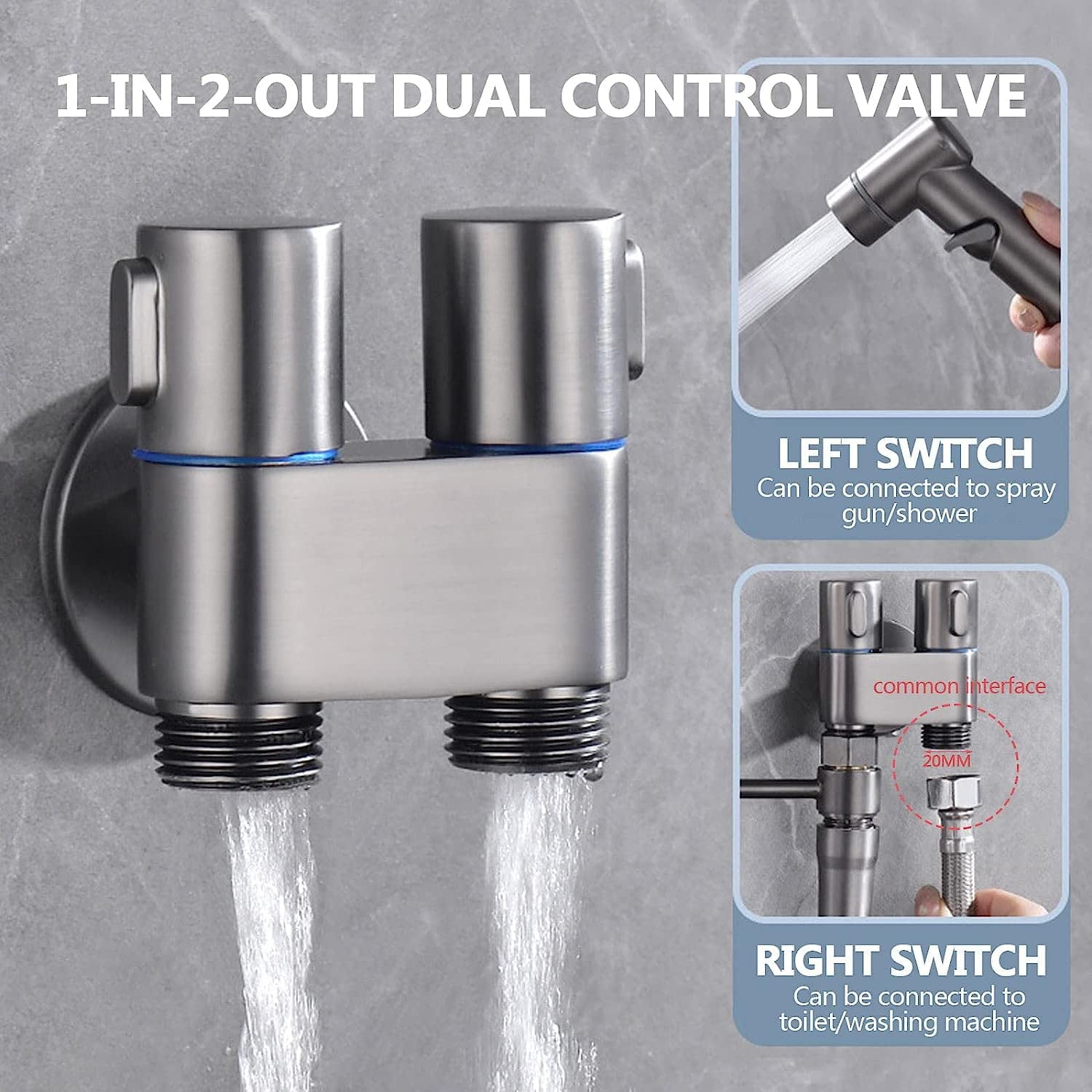HPZZ 1-In-2-Out Dual Control Valve, 2023 New Hand Held Bidet Sprayer for Toilet, Mini Toilet Faucet Sprayer Kit Butt Washer, for Washing Machine and Toilet.