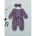 thumbnail image 2 of xiaxaixu Solid Color O-Neck Long Sleeve Ruffle Baby Romper with Hairband, 2 of 8