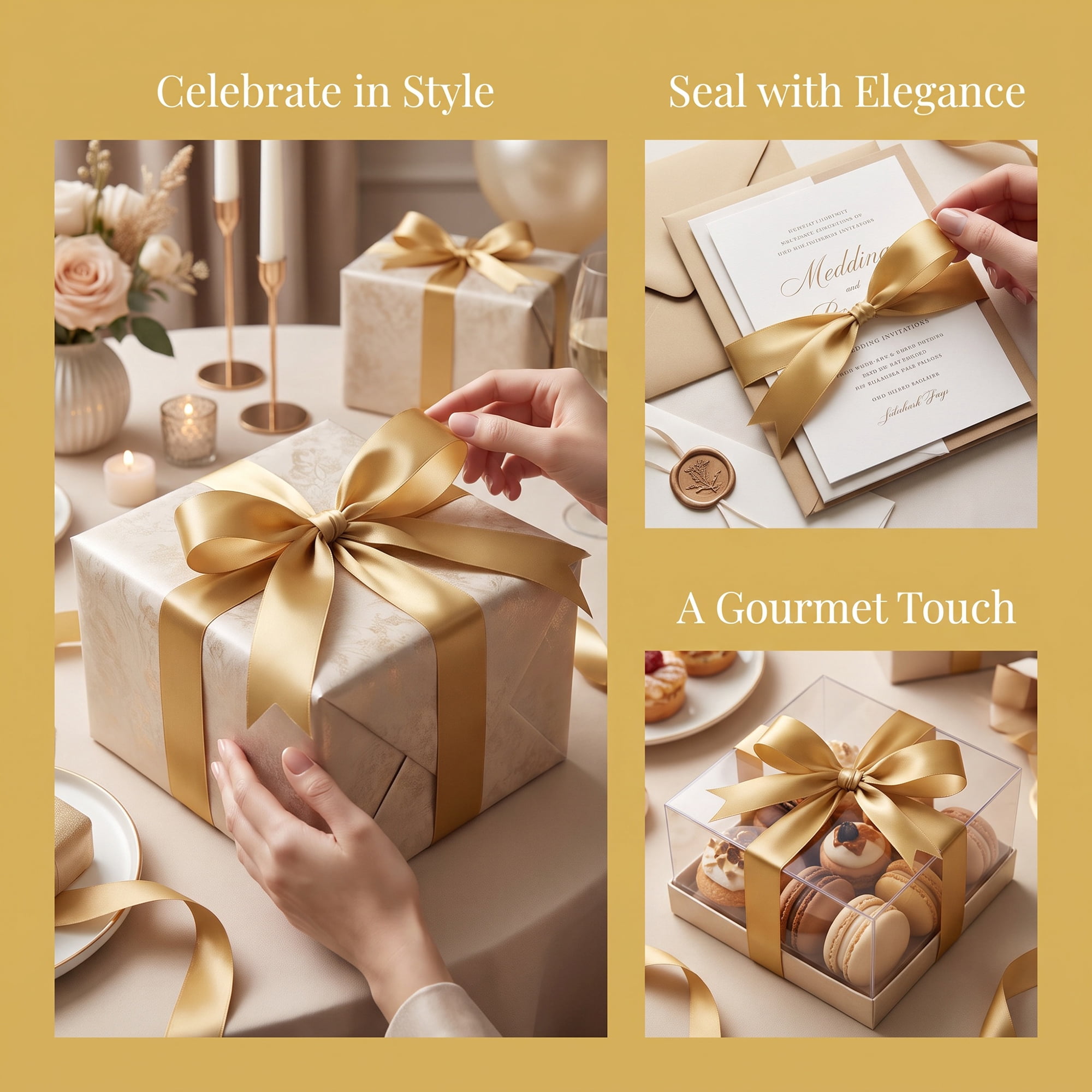 Unique Bargains Metallic Fabric Ribbon for Gift Wrapping and Decoration Gold 5.5 Yard