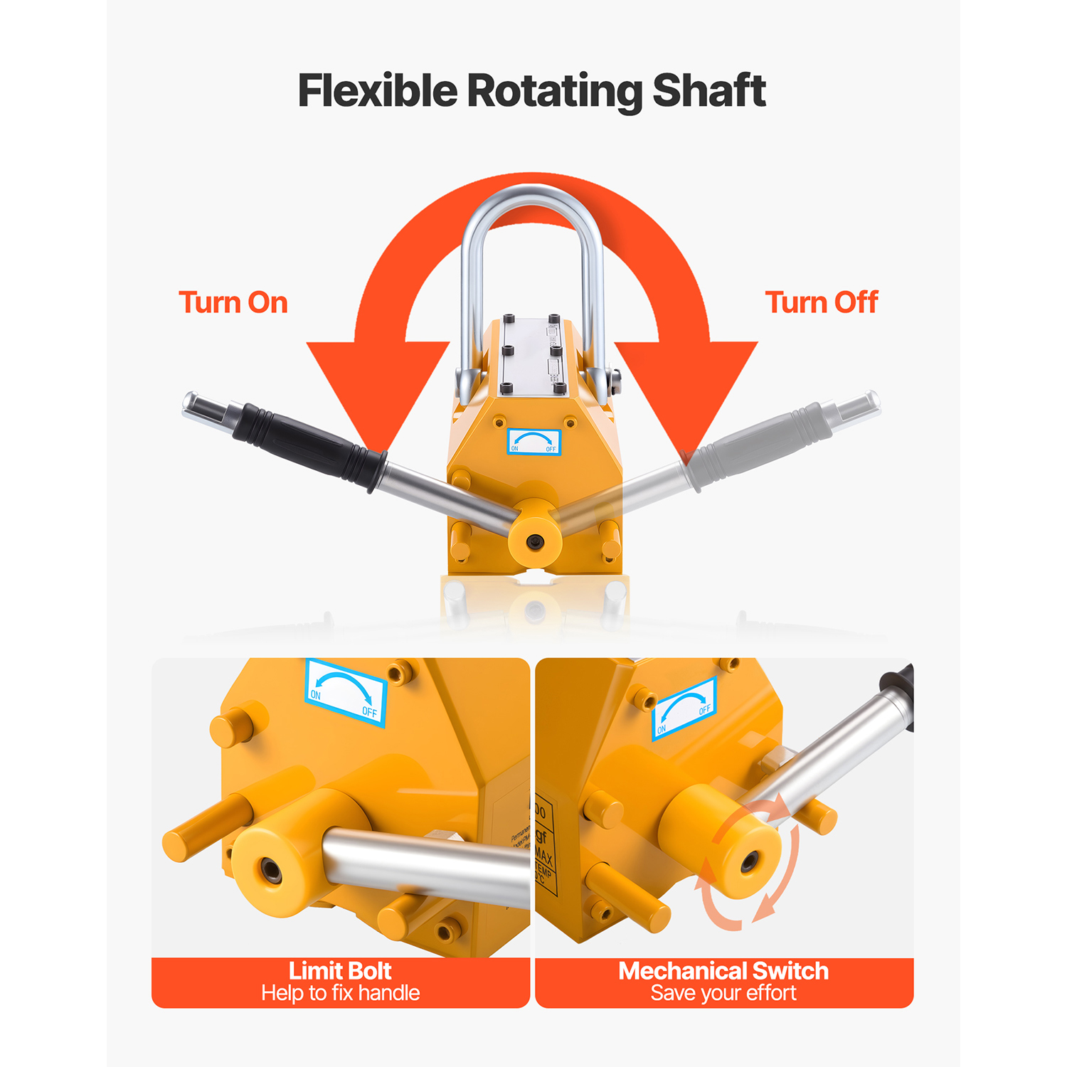 KFFKFF Permanent Magnetic Lifter, 2200 lbs Capacity, Durable N42 Neodymium Magnet with Release Handle and Steel Hook, Suitable for Shop Cranes and Hoists, Ideal for Lifting Steel Plates and Boards