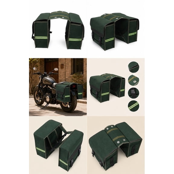 Milisten Green Canvas Motorcycle Saddle Gear Bag for Bike with Spacious Interior