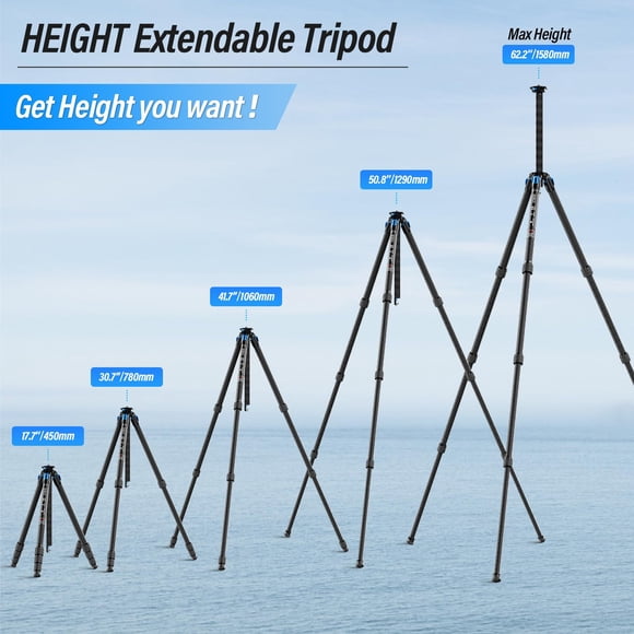 SIRUI AM-124 Carbon fiber Tripod with Triangular Center Column 62.6"" Compact TravelTripod for Camera 4 Sections Waterproof Twist Lock Load 26.5lbs