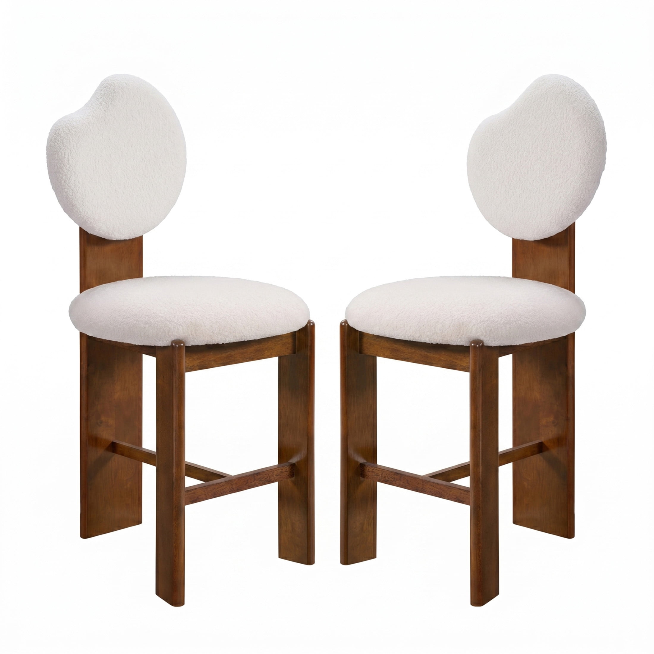Christopher Knight Home Unique Modern Counter Stools, Walnut Finish with White Upholstery, Set of 2