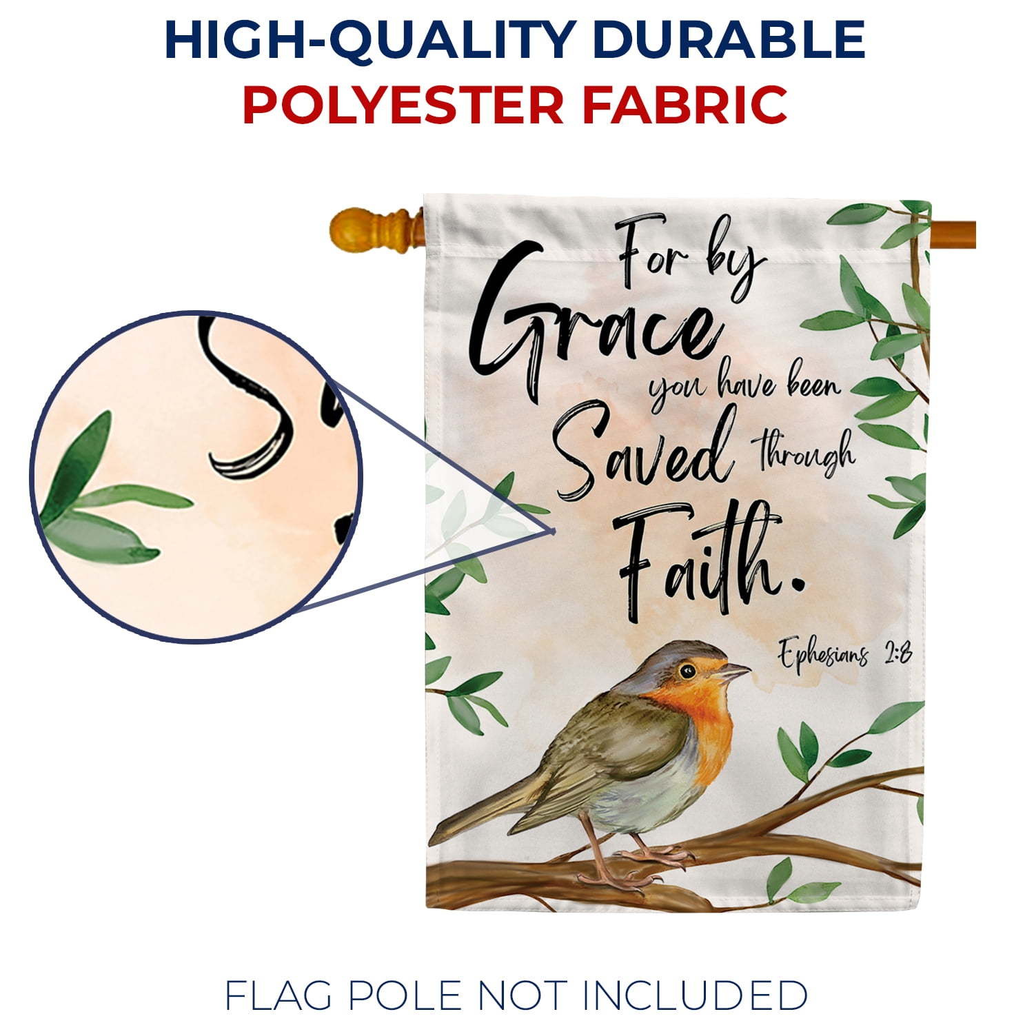 America Forever Saved By Faith House Flag, 28 x 40 inch Double Sided, Christian Scripture Banner, Biblical Verse Decoration, Religious Bird Outdoor Decor, Ephesians Yard Flag