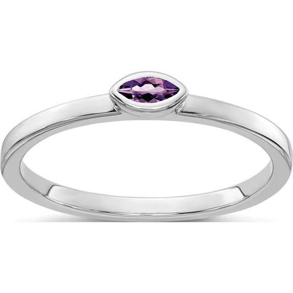 14K White Gold Bezel-Set Marquise Amethyst Ring (Size 7) Made In India rm4327-am-w