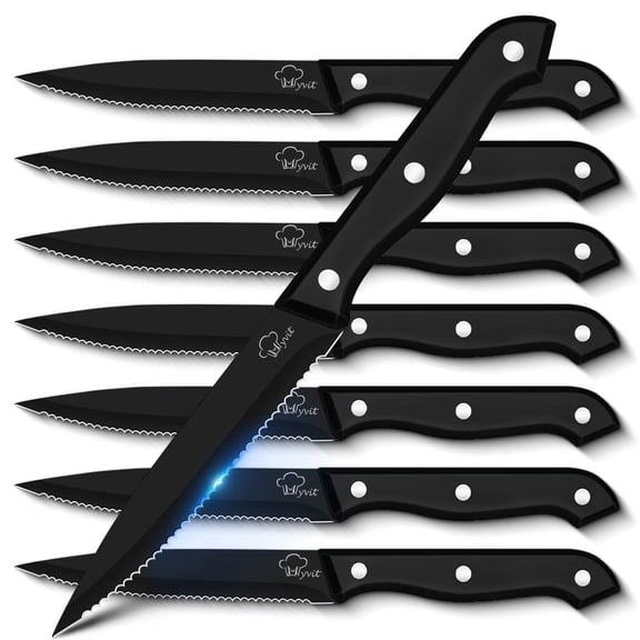 Steak Knives Set of 8,Sharp Serrated Dinner Knife Kitchen Cutting Knife for Meat Cheese Stainless Steel Black Knife Cutlery Set Dishwasher Safe