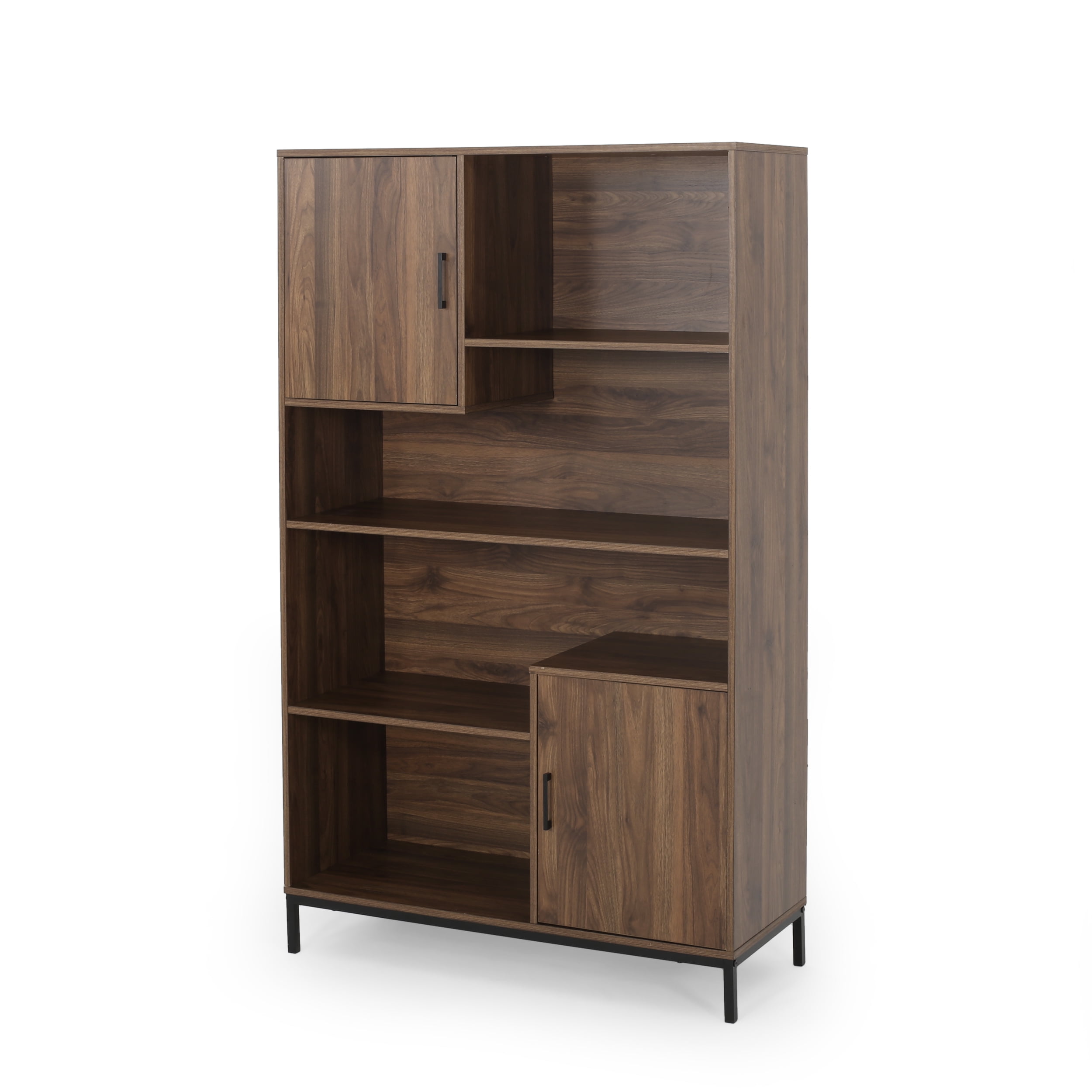 Joaquin Contemporary Faux Wood Cube Unit Bookcase, Walnut and Black