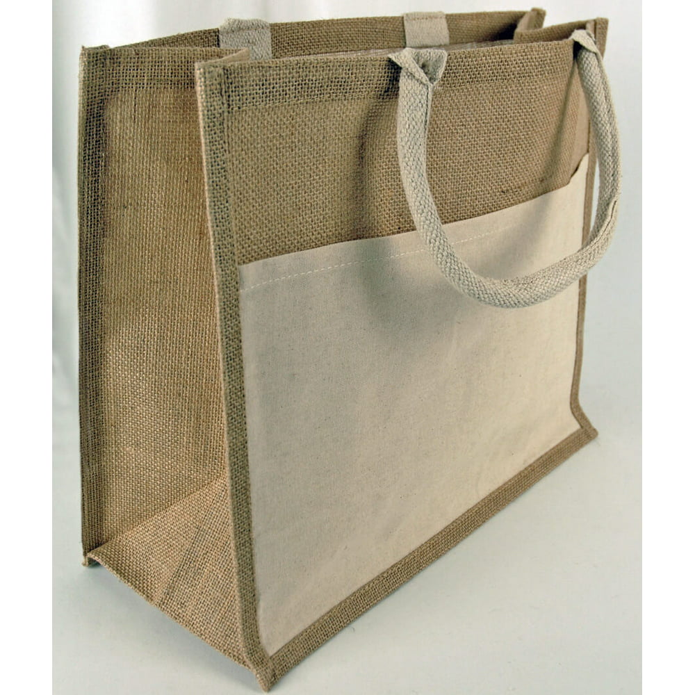 SOC - 3 Pieces of Burlap Tote Bag with Sleeve Pocket 15 inches x 13 ...