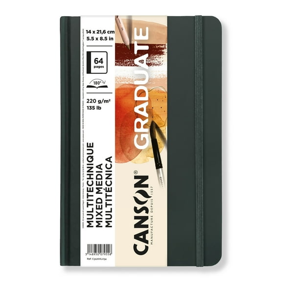 Canson Graduate Mixed Media Art Book, Toned Natural, Hard Cover Binding, 32 Sheet, 5.5x8.5 inch, 1 Count