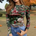 thumbnail image 6 of JGNGSHN Women's Long Sleeve Christmas Tops Soft Round Crew Slim Fitted Stretchy Ribbed Fun Scary Horror Basic Tee Going Out Workout Outfits, 6 of 7