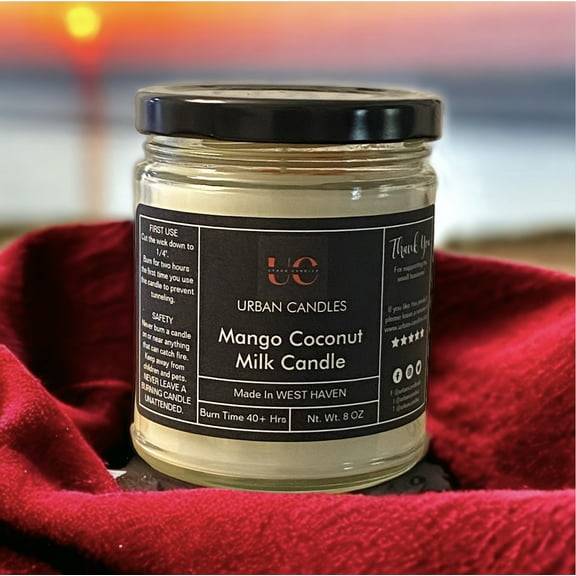 Mango Coconut Scented Candle 8 oz with 40 hr Burn Time