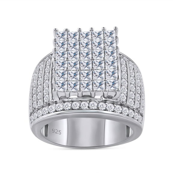 Rectangular Cluster Engagement Ring For Women, 3.10 Cttw Princess & Round Lab Created Moissanite Diamond Cathedral Style Statement Ring In 18K White Gold Over Sterling Silver-7