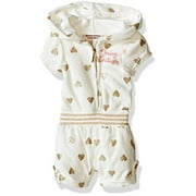 Juicy Couture Girls' Glitter Printed Loop Terry Romper, Cream, 4T