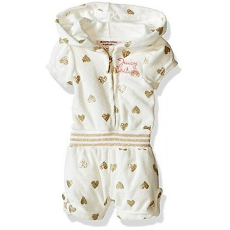 Juicy Couture Girls' Glitter Printed Loop Terry Romper, Cream, 4T
