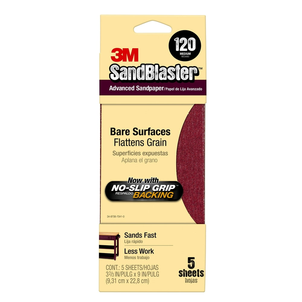 3M SandBlaster Sandpaper with NOSLIP GRIP Backing, Gold, 32/3 in. x 9
