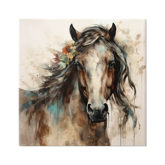 Stupell Industries Brown Horse Modern Portrait Animals & Insects Painting Gallery Wrapped Canvas Art Print Wall Art, 17 x 17