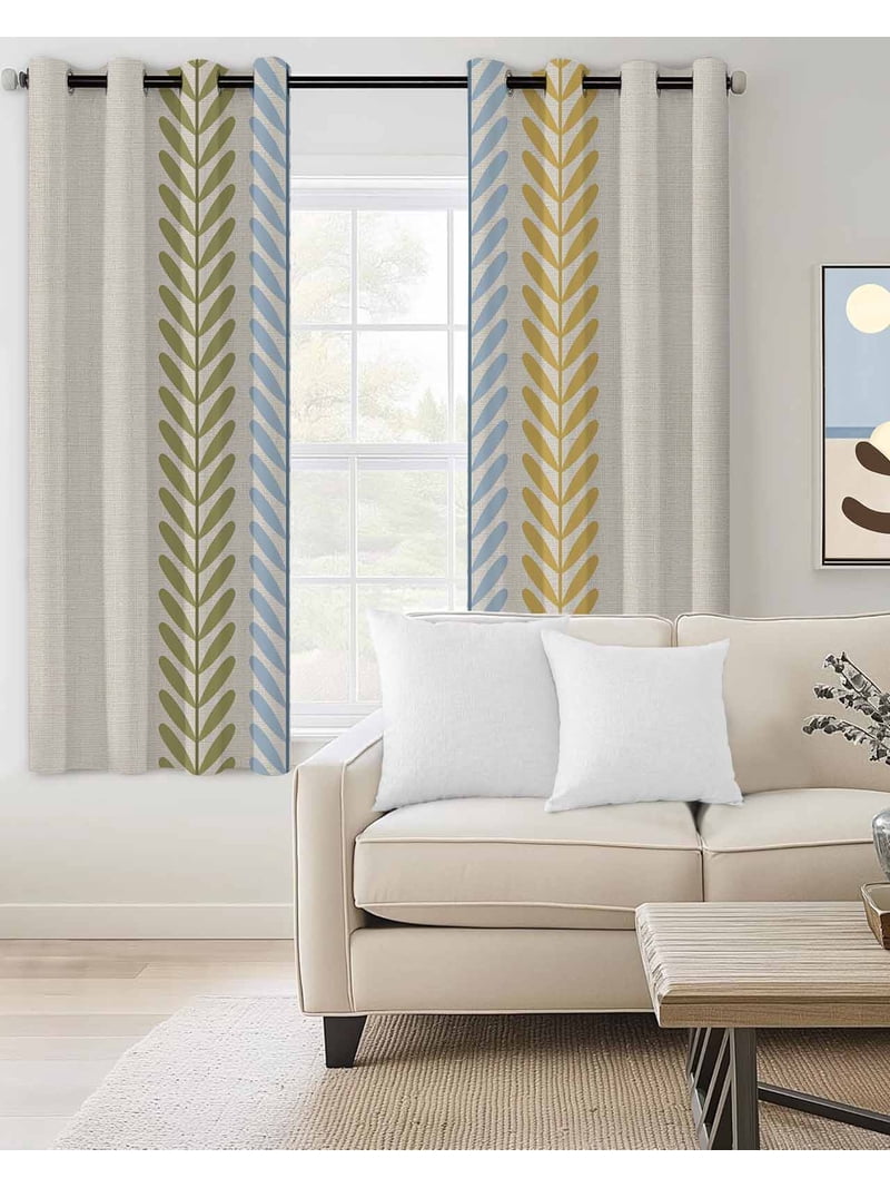 Green Blue Yellow Leaf Blackout Curtains for Bedroom Living Room