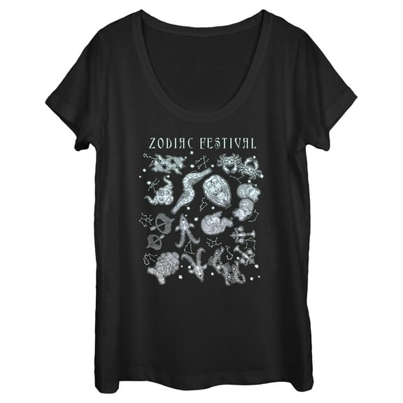 Women's Lost Gods Zodiac Festival Collage Graphic Tee Black Medium