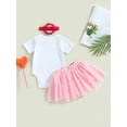 thumbnail image 4 of Bagilaanoe 3Pcs Newborn Baby Girls Mother’s Day Outfits Letters Print Short Sleeve Romper Tops + Tutu Skirt + Headband 3M 6M 12M 18M Infant Casual Skirt Set, 4 of 8
