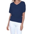 thumbnail image 3 of Womens Solid V-Neck Boat Neck Dolman Top with Side Shirring Drape Tunic Short Sleeve, 3 of 5