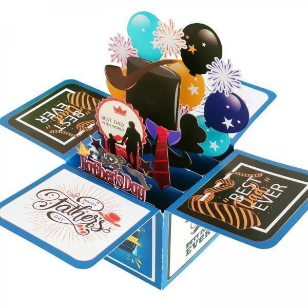GUOOL 4xFather's Day Card Popup Festival Boxed Blessing Card for Dad Father from Son