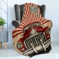 thumbnail image 4 of 1970s Soft Flannel Fleece Blanket, Vintage Style Touristic Vehicle with Stripes Retro Car Greetings from Miami, Cozy Plush for Indoor and Outdoor Use, 60" x 80", Vermilion Cream Blue, by Ambesonne, 4 of 5