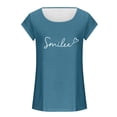 thumbnail image 4 of Summer Cute Tops for Women Trendy with Letter Print Casual Loose Fit Cap Sleeve Tanks Crew Neck Tees (S, Blue), 4 of 4