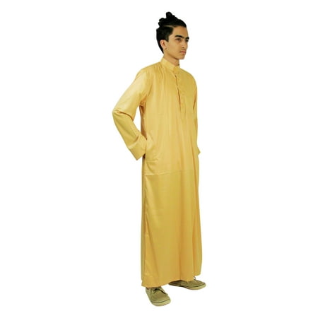 Long Sleeve Fitted Men's Formal Golden Thobe Polished Cotton Arab Robe