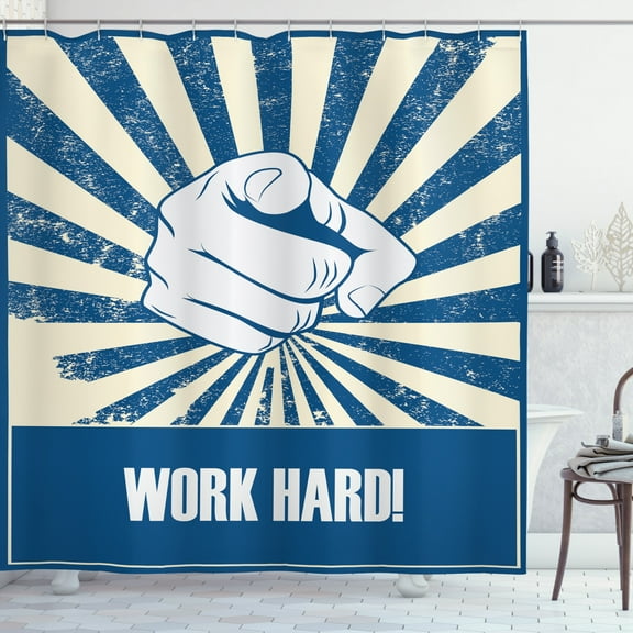 Ambesonne Wording Shower Curtain, Pointing Finger, 69"Wx70"L, Pale Blue Dark Blue
