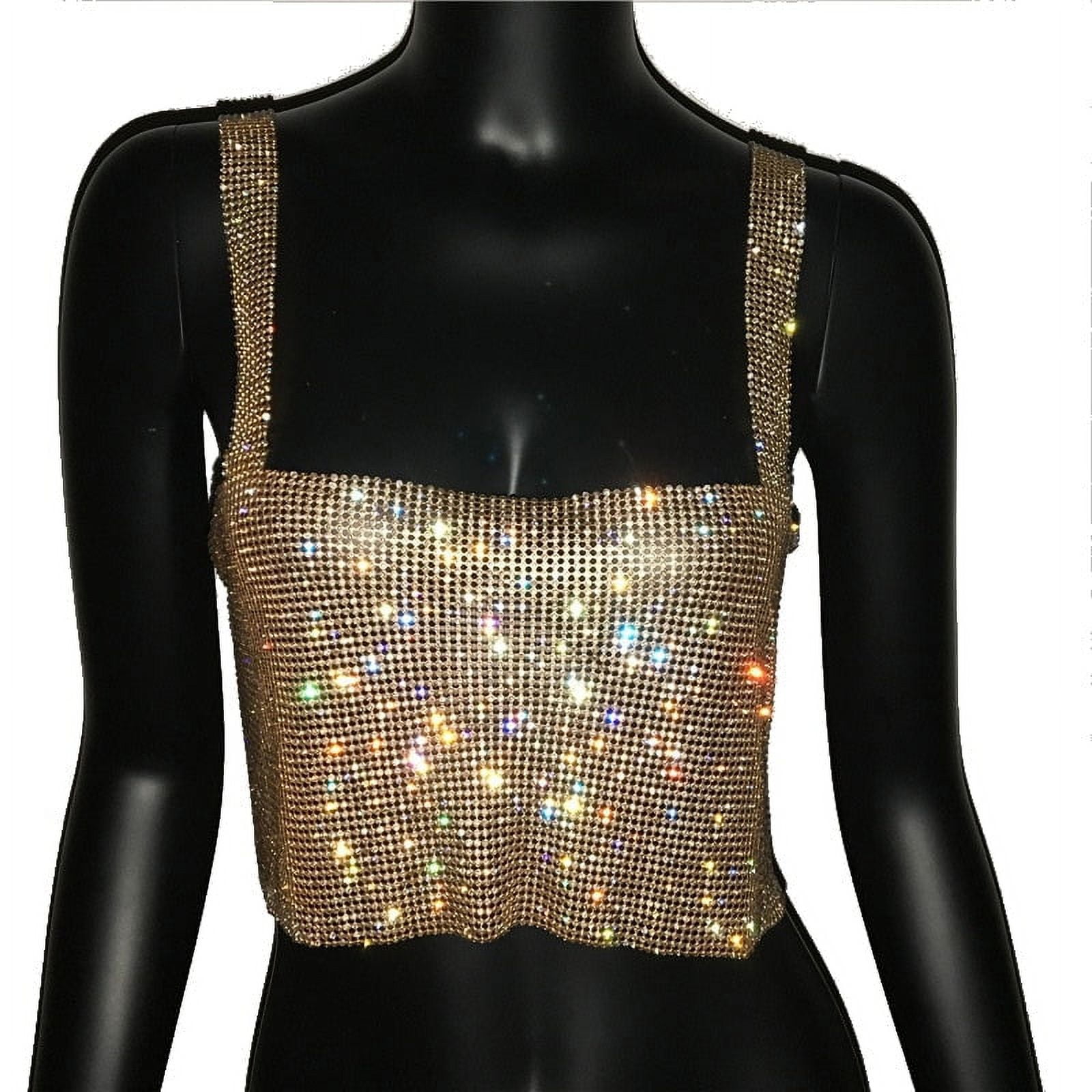 Bling Rhinestones Party Crop Top Fashion Solid Backless Straps