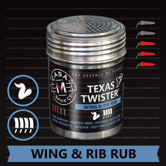 Casa M Spice Co® Texas Twister™ Wing and Rib Rub Stainless Shaker