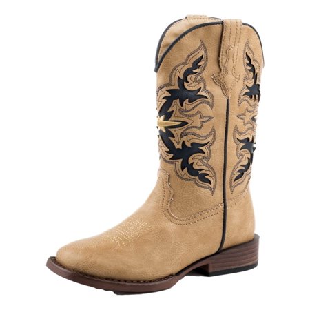 ROPER Cole Square Toe Boots For Toddler & Little Kids - Tan, Size 13 M, Pull-On Western Style