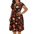 thumbnail image 4 of SCRAWLGOD Autumn Maple Leaf Dress Women Casual Summer Dresses Midi Length with Sleeves Lightweight Swing Dress for Women Midi Length Crewneck Size L for Thanksgiving Day, 4 of 7