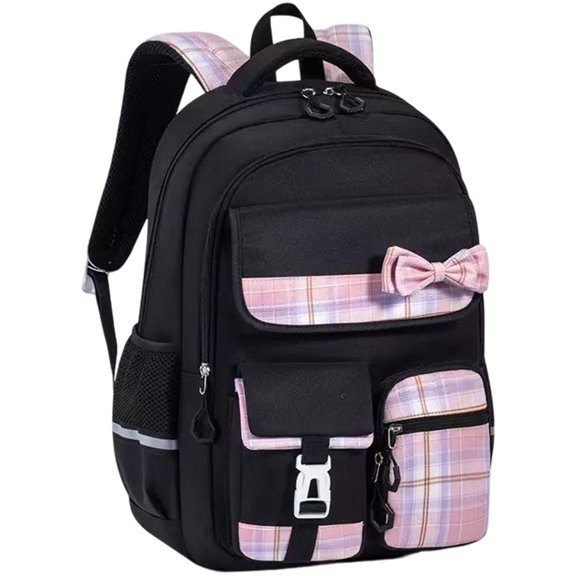 Plaid Bow Backpack, Multi Pocket Casual Daypack, Lightweight Travel Rucksack, Preppy Shoulder Bag, Waterproof Knapsack, Large Capacity Carryall for Daily Commute, Weekend Trip, Casual Use