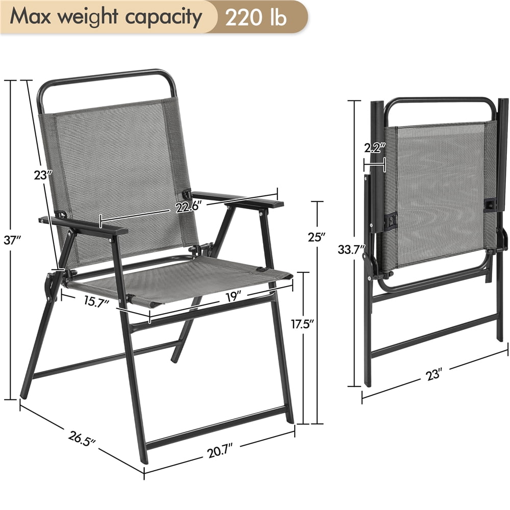 Yaheetech Folding Patio Dining Chairs with Armrests for Garden, Yard, Lawn, Set of 2, Gray